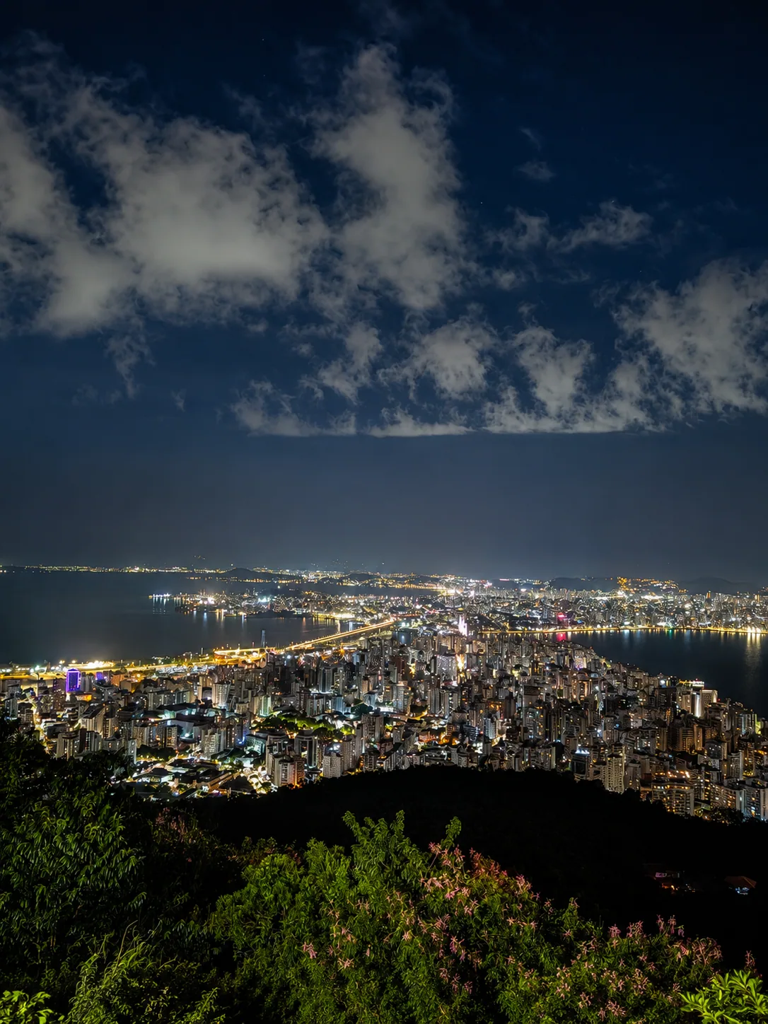Florianópolis city and island setting at night